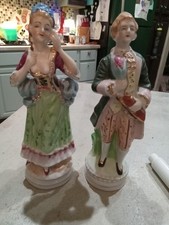 Vintage Occupied Japan 10” Colonial Victorian Figurines Man Woman Red Stamp  picture
