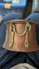 Antique French Small Copper Cauldron with Ring Handles picture