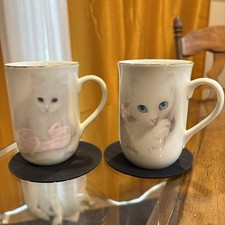 Vintage Otagiri Japan Cat Mug Set White Persian Blue Eyes Bob Harrison 80s picture