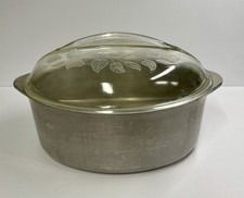Vtg Household Institute Aluminum Oval Roaster Pan With Ivy Leaf Glass Lid 14.5”L picture