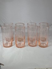Rare Vintage Antique Set Of 8 Optic Pink Twisted Swirl Depression Glass Tumblers picture