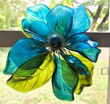 Gorgeous Blue & Green MCM J Corelli 1966 Lucite Acrylic Magnolia Flower picture