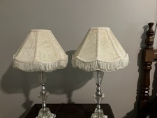 2 Vintage Victorian Lampshade Cream Brocade Fabric Scalloped Dome Fringe 11” picture