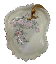 Antique Hand Painted Porcelain Vanity Tray Dresser Dish Gold Gilt Signed M Davis picture