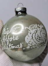 VTG Glass Stencil Pictured SANTA NIGHT BEFORE Christmas BALL Ornament Shiny Brit picture