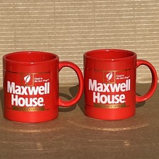 TWO 1980s RED MAXWELL HOUSE INSTANT COFFEE CUPS/MUGS NEW OLD STOCK GOLD TRIM picture