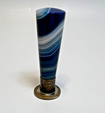 19c.Antique Victorian Blue Banded Agate Wax Seal Stamp Brass Matrix Monogram picture