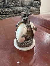 Antique 19th French Rare Bronze & Mother-Of-Pearl Shells Dove Bell picture
