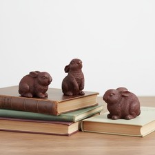 3 PCS Easter Bunny Figurines Decor Small Resin Chocolate Brown Rabbit Statues picture