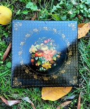 Mstera 1960's  Lacquer Box Vintage USSR Art Handmade Flowers Palekh picture