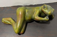Vintage Smoking Frog Lounging Relaxing Green Frog Figurine Decor picture