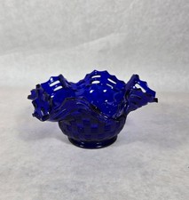 Vintage Fenton? Cobalt Blue Glass Basket Weave Open Edge 2 Row Dish 6