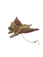 VTG Balinese Indonesian Flying Cat Spirit Chaser Wood Hand Carved Folk Art 6” picture