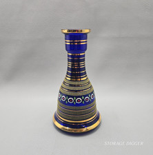 VTG Antique Persian Cobalt Blue Bell Shaped Hand Painted Hookah Base Gold Trim picture