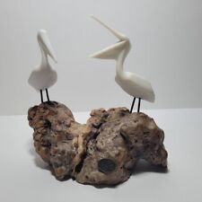 Vintage 2 Pelicans Sculpture by John Perry - Burlwood Base - Stunning Piece picture