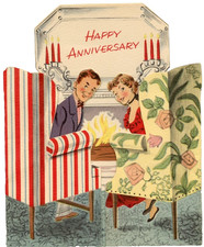 Vintage Norcross Card Happy Anniversary Dancing Couple Fireplace Grand Day 1940s picture