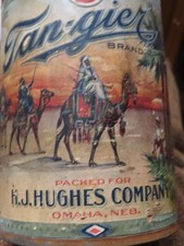 Rare Vintage Original Tangiers Paper Label on Tin Desert Camel drive scene can picture