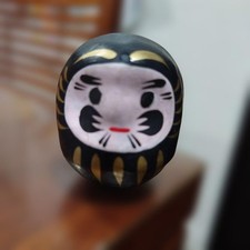 Daruma Black Gold Figurine Rare Collectible Japanese Style Home Decor picture
