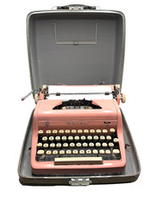 Rare 1957 Vintage PINK Royal Quiet DeLuxe Portable Typewriter w/ Case VIDEO picture