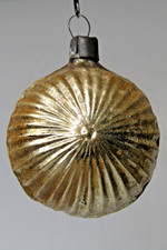 Vintage pre WWII Glass Gold RIBBED Outdent BALL Christmas Ornament Heidt picture