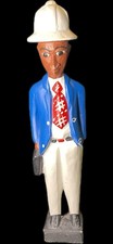 Vintage West African Baule Colon Statue - 13.5” Hand-Carved Wood Businessman MCM picture