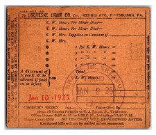Original 1925 - Duquesne Light Company Receipt - January 1925 Pittsburgh, PA picture