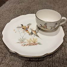 1950s Vintage Luncheon Plate & teacup Georgian USA, Pheasants flying 22 KT picture