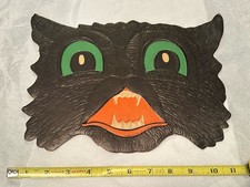 Vintage Antique Black Cat Face Halloween  Embossed  Die Cut Luhrs Green Eyed picture