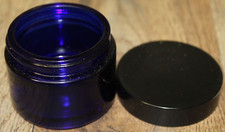 2 Inch Dark Cobalt Blue Glass Cream Jar with Black Lid 2