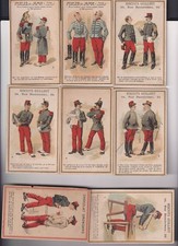Lot 8 Antique French Chromo Trade Cards Minot Vallet Military Humor Guillout picture