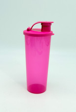 Pink Tupperware 16 Oz  6-3/4 Tumbler Cup Drinking Glass 5107 Flip Top Lid 5513 picture