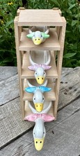 Vintage 1980s JSNY Ceramic Country Goose Measuring Scoop Set Wooden Stand Boxed picture