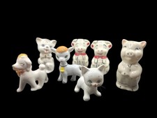 7 Vtg Ceramic Figurines Salt Pepper Shaker Kittens Dogs Cow Pig Kitschy MCM SEE picture