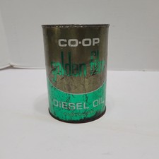 Vintage HTF CO-OP Golden Film Diesel Oil Metal One Quart Can Tin Sealed  picture
