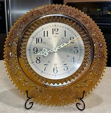 Vintage Tiara Indiana Amber Glass 12” Circa Era Clock-BEAUTIFUL & WORKS-READ picture