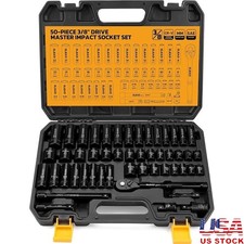 50-Piece Impact Socket Set 3/8'' Drive Metric SAE Universal Joint Ratchet New picture