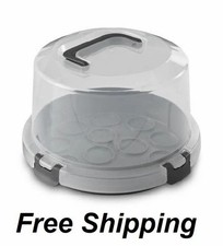 Mainstays Cake & Cupcake Carrier with Flippible Base, Lid, Handle & Clasps, Grey picture