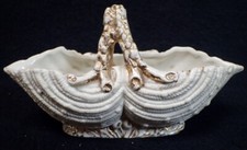 Vintage Double Shell Ceramic Planter Vase White with Gold Embellishments picture