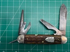 Vintage Ulster Boy Scout utility camp pocket knife, Bone Handle, Be Prepared picture