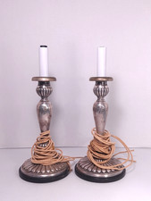 RARE Pair Antique US Navy Monogrammed Candlestick Lamp Bases picture