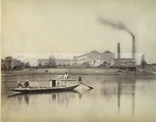 Hooghly River Calcutta Kolkata India Factory & River Boat c1875 Antique Photo picture
