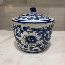 Mid 20th Century Blue & White Shafford Lotus Flower Canister W/Lid - perfect picture