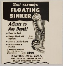 1964 Print Ad Keating's Floating Sinkers for Fishing Made in Denver,Colorado picture