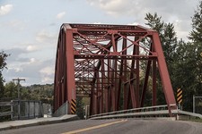 Photo:Richmond Vermont Winooski River Bridge 2017 Red Steel Truss Bridge picture