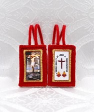 Fivefold Embroidered Wool Scapular with Braided Wool Cords, Small 2.25