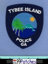 TYBEE ISLAND (Blue) GEORGIA Shoulder Patch DOLPHIN PALM TREE OCEAN SUN 1M picture