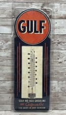 Gulf gasoline Thermometer Vintage look, embossed steel,works,gas pump 15.5x5.5 picture