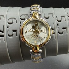 Mickey Mouse Disney Women’s Watch Gold Silver Tone Logo Band. Works Great picture
