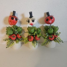 3 VTG 60s Anthropomorphic Veggie Head Kitchen Decor Kitschy Eyelashes Hong Kong picture