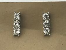 Vintage Pair Rhinestone Pierced Earrings Three Stones Each C5 picture